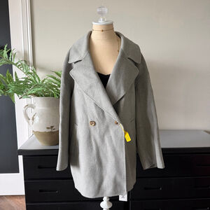 NWT Callidora Grey Double Breasted Wool Blend Coat L Slouchy Oversized